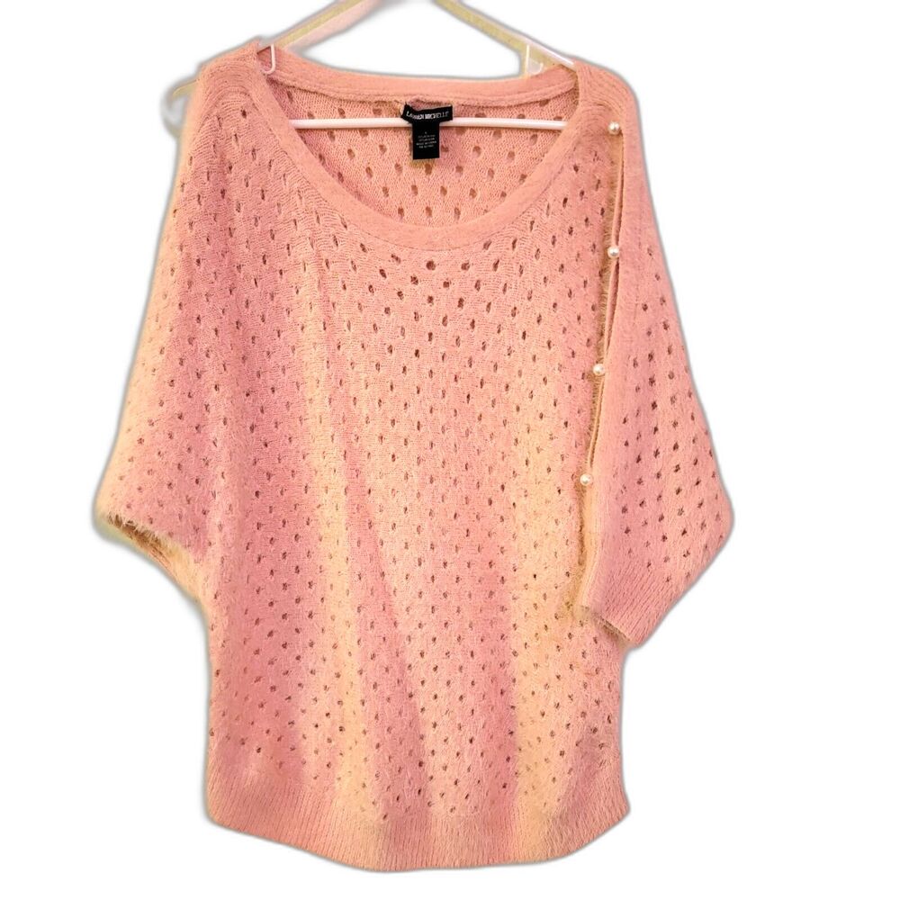 LAUREN MICHELLE Women's L Pink Super Soft Eyelet Pearl Breathable Sweater
